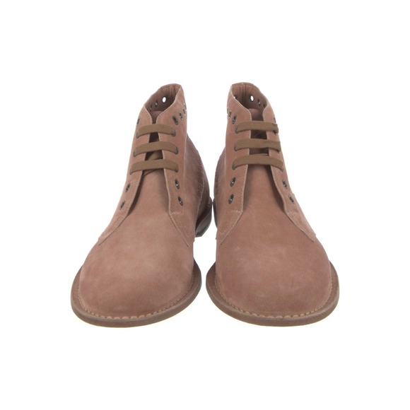 Bottega Veneta Mens Tan Suede Desert Chukka Boots Zig Zag Stitch Size 9.5 42.5